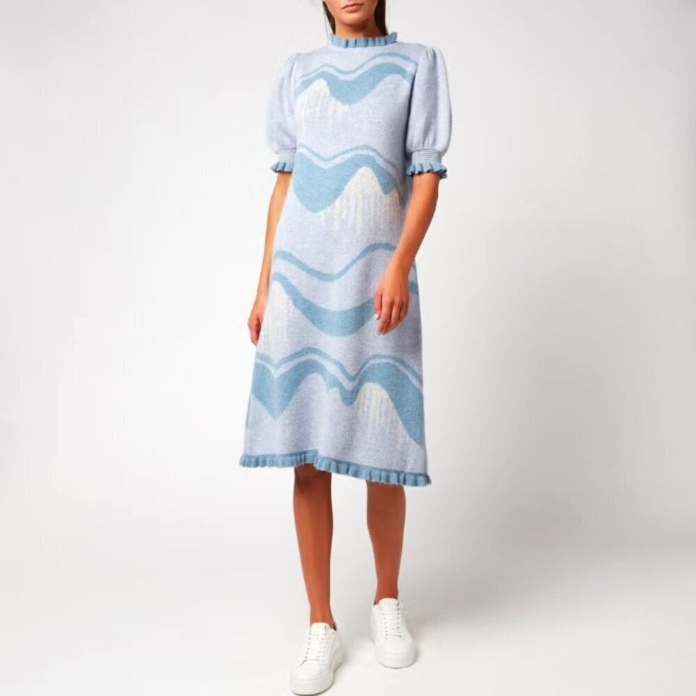 HELMSTEDT Women's Frio Blue Knit Midi Swirl Dress - RET: $460 Size Medium LOOK!!